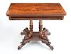 ANTHONY QUERVELLE (ATTRIBUTION), J SCROLL CARVED MAHOGANY, FIGURED MAHOGANY AND ROSEWOOD CROSSBANDED TABLE, PHILADELPHIA, C. 1825