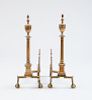 PAIR OF FEDERAL STYLE ENGRAVED BRASS ANDIRONS