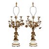 PAIR OF LOUIS XV STYLE BRONZE AND MARBLE LAMPS