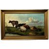 CATTLE IN WATER MEADOW OIL PAINTING