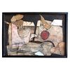 1950s Abstract Modernist Mixed Media Assemblage Oil Painting
