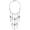 1960s Sterling Silver Mexican Modernist Kinetic Fringe Bib Necklace