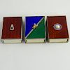 Three Vintage Silver and Guilloche Enamel Match Boxes with Embellishments to Tops.