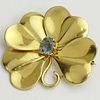 Vintage 14 Karat Yellow Gold Leaf Brooch with Small Blue Topaz.