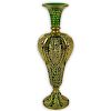 Antique Possibly Moser Gilt Decorated Emerald Glass Vase.