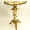 Mid 20th Century Florentine Carved, Painted and Parcel Gilt Pedestal Console with Figural Cherub Base.