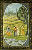 Vintage Two Sided Persian Gouache "Landscape With Figures"