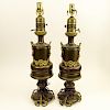 Pair Vintage Tole Style Bronze Mounted Lamps.
