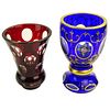 Lot of Two (2) Bohemian Glass Beakers. One with enameled decoration, one ruby glass cut to clear.