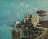Italian School Oil on Canvas Board Under Glass "Bay of Naples and Mt. Vesuvius"