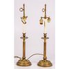 Pair of English Brass and Metal Column Form Table Lamps