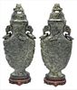 Pair Spinach Jade Covered Vases