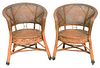 Pair of Vintage Wicker and Caned Armchairs