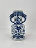 Blue and white floral double elephant-eared vase