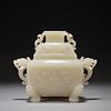 White jade 'BEAST' pattern censer with cover
