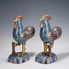 A pair of cloisonne  enamel roosters