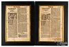 Pair of framed early bible leaves