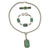 Art Deco 14k Gold Carved Jade Necklace Bracelet Brooch Set