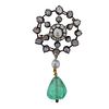 GIA  17.58ct Colombian Emerald Diamond Pearl Gold Silver Brooch
