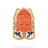 Coral, Diamond, Sapphire Buddha Head Pendant