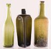 Antique Green Glass Bottles, Three (3)