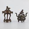 2 Chinese Bronze Tripod Censers w/ Stand