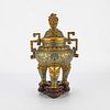 Chinese Enameled and Gilt Tripod Censer w/ Stand