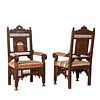 Pair of Syrian Carved Wooden Armchairs