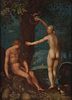 Attrib. Abraham Bloemaert "Eve Gives Adam the Fruit" Oil on Panel