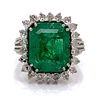 Antique Platinum Colombian Emerald and Diamond Ring