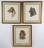 Group of Three G. Reggio French Watercolor Portrait of Dogs