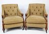 Pair of Carved Wood and Upholstered Club Chairs