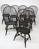 Set of Eight D.R. Dimes Bow-Back Windsor Dining Chairs in Rubbed Black Finish