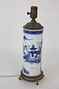 Chinese  Export Canton Blue and White Cylinder Vase Mounted as a Lamp, 19th Century