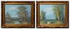 Chinese School, Pair of Landscapes, oil on canvas, one signed indistinctly lower right, each presented in gilt frames, H.- 11 1/2 in., W.- 15 3/8 in.,
