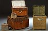Group of Three French Provincial Bent Bamboo Woven Wicker Hampers, early 20th c., together with seven woven wicker and bamboo covered sewing baskets, 