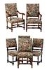 Set of Six (4 +2) Louis XIV Style Carved Beech Dining Chairs, early 20th c., consisting of two fauteuils; and four side chairs, the canted cushioned r