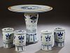 Chinese Porcelain Five Piece Patio Set, 20th c., consisting of a circular table with deer and bird decoration and four cylindrical stools, H.- 29 1/4 