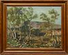 Velma Ruth Whitmer (1903-1977, California), "Green Canyon," 1955, oil on canvas board, signed and dated lower right, presented in gilt frame, H.- 12 3