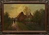 HL Herley (American), "Village Scene," 19th c., oil on canvas, signed lower right, presented in a gilt frame, H.- 13 3/8 in., W.- 21 1/2 in., Framed H