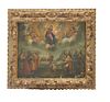 Cuzco school of painting The polychrome South American oil on canvas depicting Jesus and Mary and other figures now in a giltwood molded frame
Approx