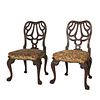 2 English George II style Mahogany w/ upholstered 2 English George II style Mahogany over upholstered side chairs raised on carved and molded cabriole