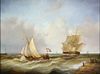 Jean Laurent Contemporary Oil on Board "Dutch and American Ships at Sea"