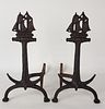 Pair of Vintage Cast Iron Anchor and Clipper Ship Figural Andirons