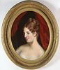 Oval Oil on Canvas "Portrait of a Young Lady," 19th Century