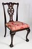Vintage Chippendale Style Carved Mahogany Side Chair, Red Damask Upholstered Seat