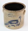 "Troy N.Y. Pottery" Cobalt Bird Decorated Two-Handle Crock