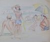 Edna W. Lawrence Conte Crayon and Graphite "Beach Day," circa 1940