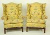Pair of Contemporary Yellow Floral Upholstered Wing Chairs