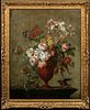 STILL LIFE FLOWERS & GOLDFINCHES OIL PAINTING